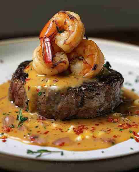 Steak with Creamy Shrimp and Lobster Sauce Ingredients: 2 ribeye steaks (about 1-inch thick each) Sa...