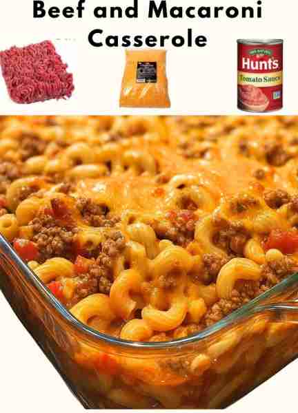 Beef and Macaroni Casserole Ingredients: 1 lb ground beef 2 cups elbow macaroni (uncooked) 1 small o...