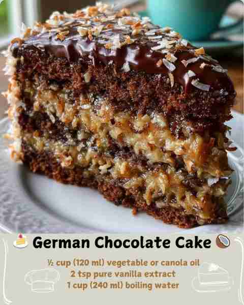 🍰 German Chocolate Cake 🥥 Ingredients For the Chocolate Cake: 2 cups (400 g) granulated sugar 1¾ c...