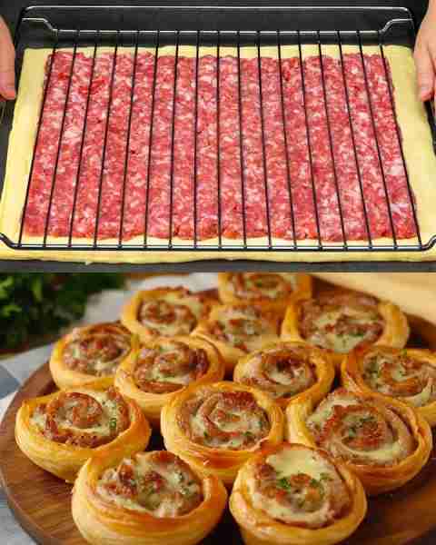 Minced Meat with Cheese Puff Pastry Pinwheels Ingredients: 1 sheet Puff pastry (store-bought or home...