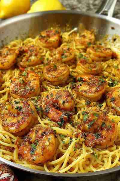 Garlic Butter Shrimp Pasta🍤🧈🧄🍝 Ingredients: 8 oz spaghetti (or linguine) 1 lb large shrimp, peel...