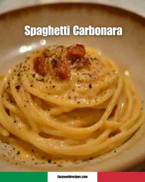 Spaghetti Carbonara 🍝🥓 Creamy pasta with eggs, Pecorino Romano, and crispy pancetta – rich & silky...
