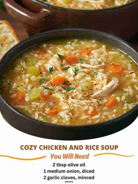 Chicken and Rice Soup Ingredients 🛒 2 tablespoons olive oil 1 medium onion , diced 2 garlic cloves...