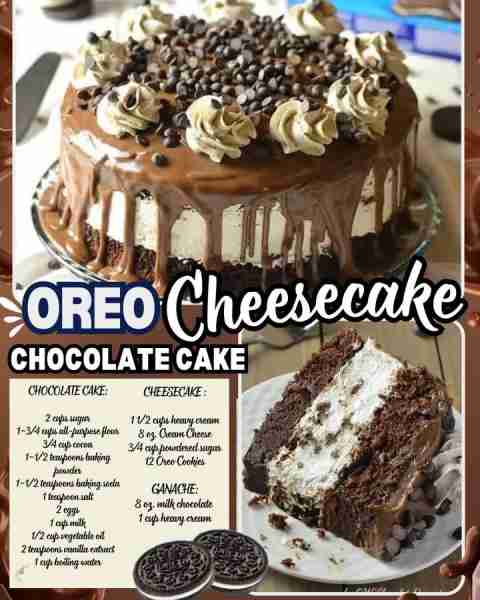Oreo Cheesecake Chocolate Cake, so decadent chocolate cake recipe. Oreo cheesecake sandwiched betwee...