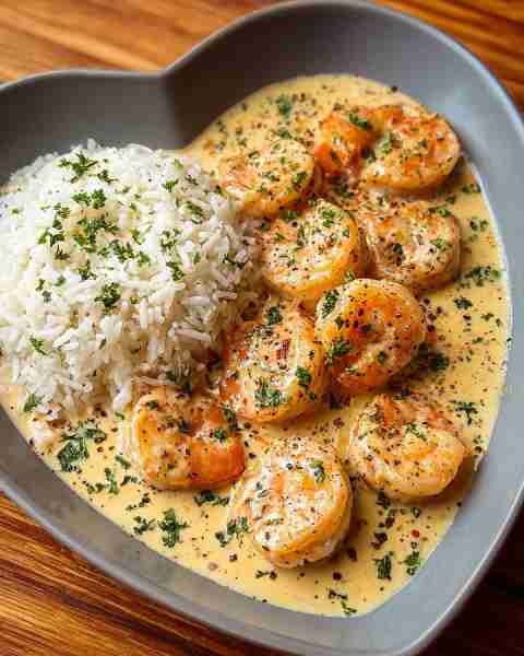 Creamy Garlic Butter Shrimp with Rice ❤️ Prep Time: 10 minutes Cook Time: 15 minutes Servings: 2 Cal...