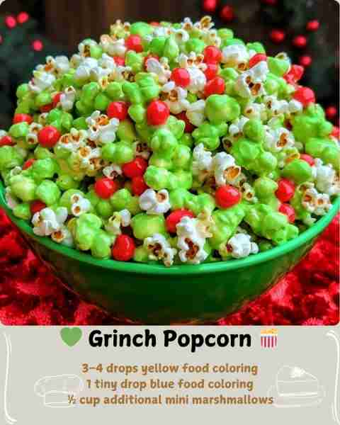 💚 Grinch Popcorn 🍿 Ingredients For the Base 10 cups plain popped popcorn (air-popped, stovetop, or...