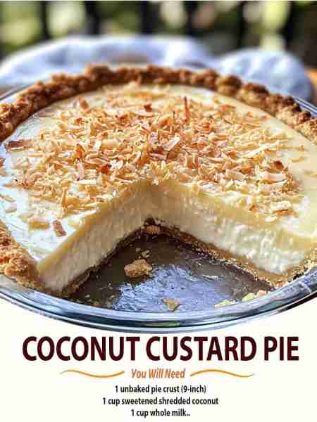 Coconut Custard Pie Ingredients 1 unbaked pie crust (9-inch) 1 cup sweetened shredded coconut 1 cup...