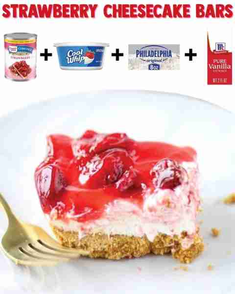 Strawberry Cheesecake Bars 🍓 These irresistible squares are quick, easy, and so delicious! **Ingred...
