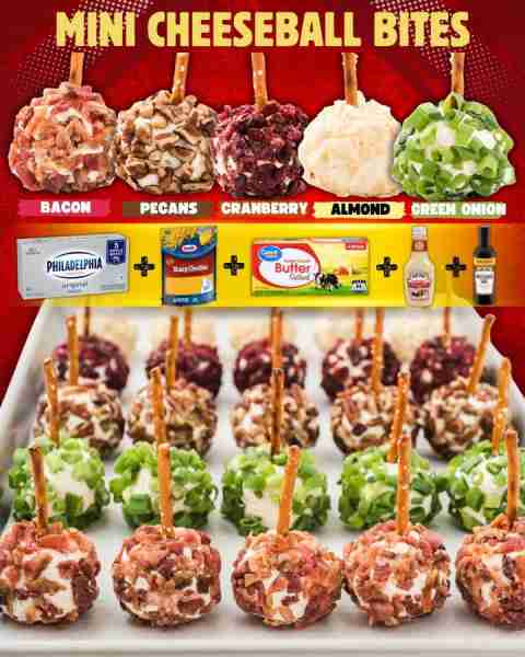 CHEESE BALL BITES! The perfect appetizer! 16 oz cream cheese 1 cup cheddar cheese 2 tbsp salted swee...