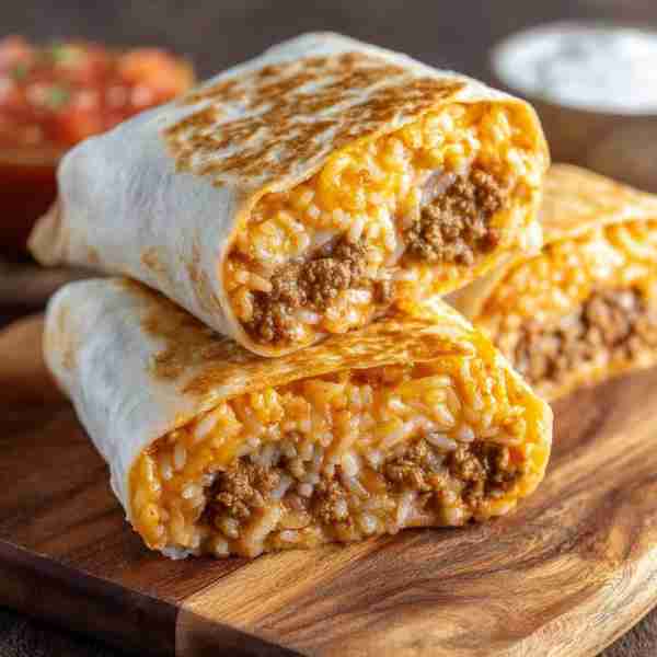 Beef & Rice Burrito 🌯 Recipe: Ingredients: 1 lb ground beef 1 packet taco seasoning (or homemade mi...
