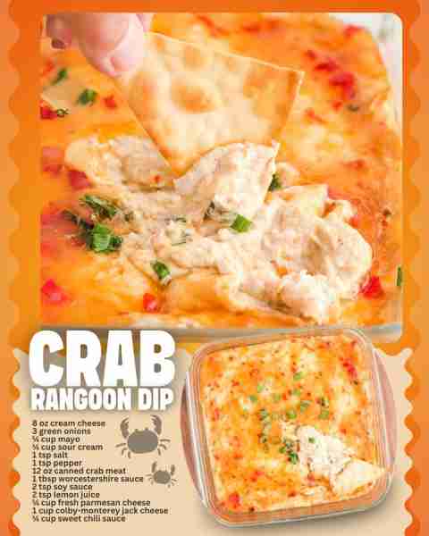 CRAB RANGOON DIP 🦀🧀 creamy, cheesy & perfect with crispy wontons! INGREDIENTS ⬇️ 8 oz cream cheese...