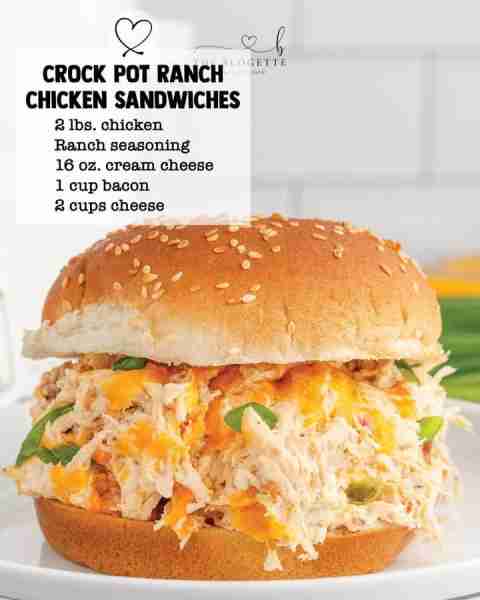 Crock Pot Ranch Chicken Sandwiches! recipe from The Blogette **Ingredients** ▢ boneless skinless chi...