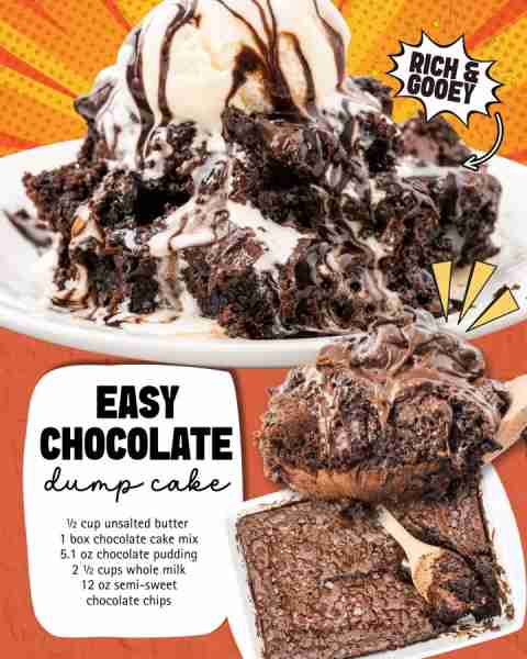 ULTIMATE CHOCOLATE DUMP CAKE 🍫 gooey, fudgy & irresistible! INGREDIENTS ⬇️ ½ cup unsalted butter 1...