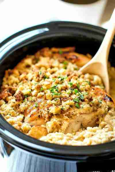 4-Ingredient Slow Cooker Chicken with Stuffing You'll need: 4 boneless, skinless chicken breasts to...