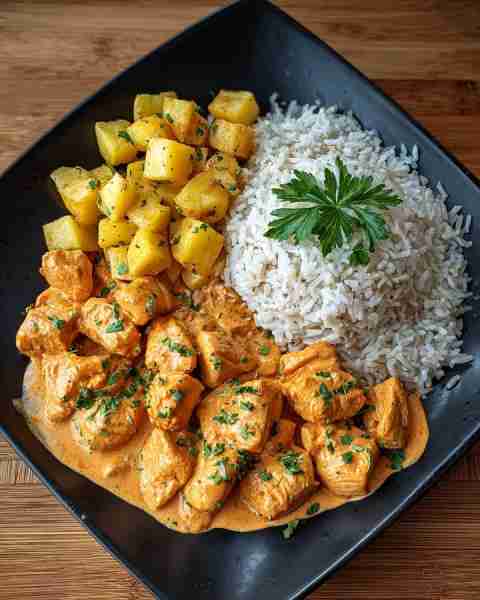 🍛 Creamy Chicken Curry with Spiced Potatoes & Fluffy Basmati Rice 🌿 Prep Time: 20 minutes Cook Tim...