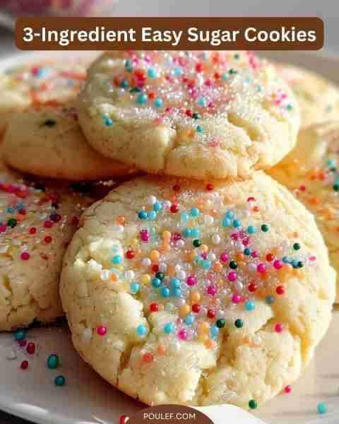 3-Ingredient Easy Sugar Cookies Ingredients: - 1 cup unsalted butter (room temperature) - ⅔ cup + 3...