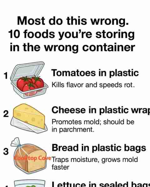 Most do this wrong. 10 foods you’re storing in the wrong container. Full article 👇 💬