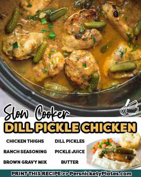 5 Ingredient Slow Cooker Dill Pickle Chicken 🤩 🥒 INGREDIENTS 8 boneless skinless chicken thighs 1...