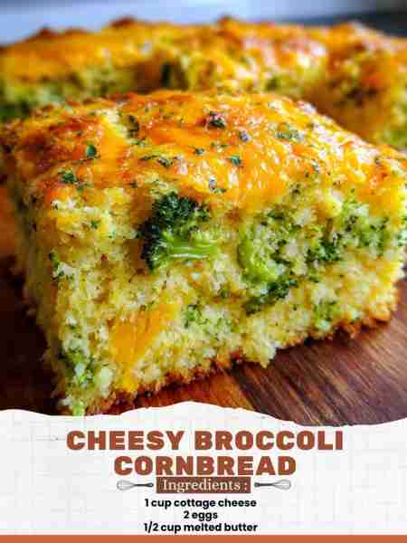 Cheesy Broccoli Cornbread Ingredients: 1 cup cottage cheese 2 eggs 1/2 cup melted butter