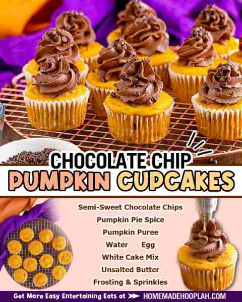 Chocolate Chip Pumpkin Cupcakes! 🎃🍫 ⭐RECIPE IN COMMENTS⭐ tap photo to see 📷