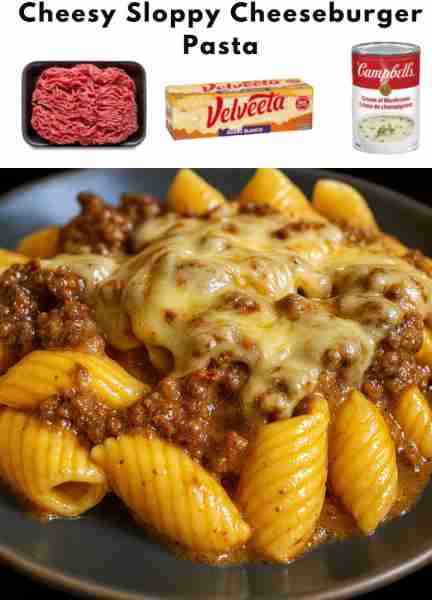 Sloppy Cheeseburger Pasta Recipe Ingredients: 2 pounds ground beef, browned and drained 2 cans cream...