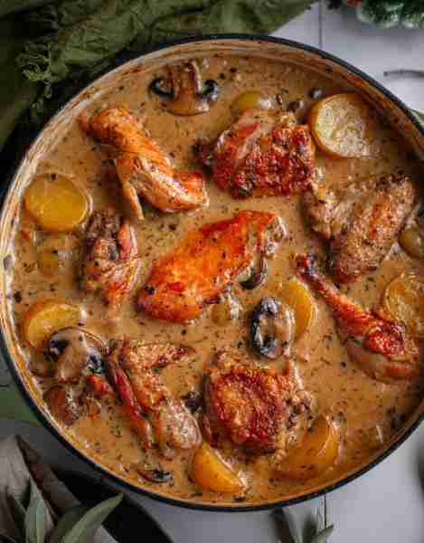Creamy Chicken with Potatoes & Mushrooms 🥘 Recipe: Ingredients: 1 whole chicken (cut into pieces, o...