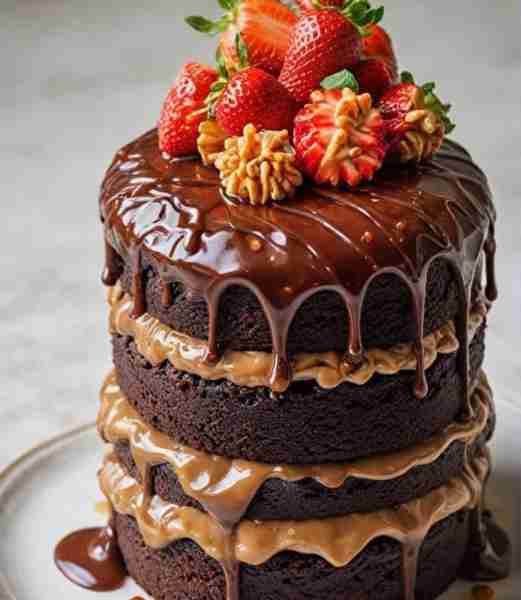 🍫🍓 Chocolate Layer Cake with Caramel & Strawberries 📝 Intro This cake is where luxury meets comfo...