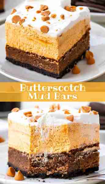 Butterscotch Mud Bars 🧡 Oreo crust, brownie, butterscotch mousse, and whipped cream round out this...