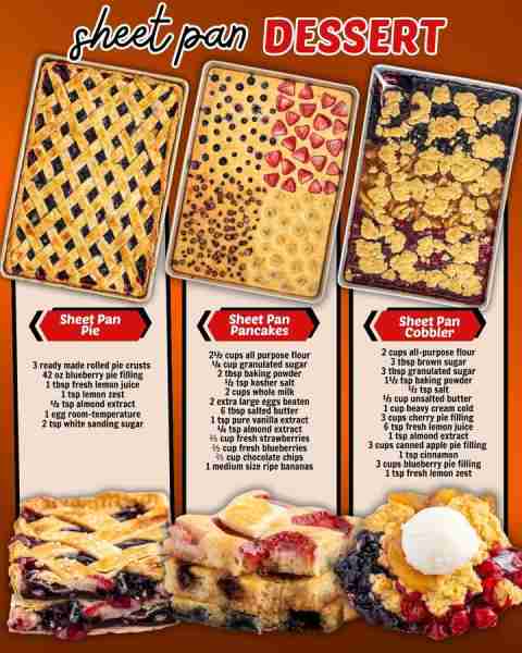 SHEET PAN DESSERTS! EASY CLEAN-UP! SHEET PAN PIE: 3 ready made rolled pie crusts 42 oz blueberry pie...