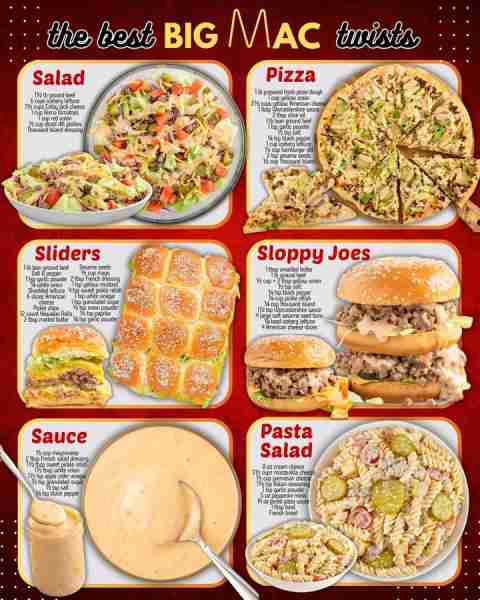 BIG MAC TWISTS! Big Mac Sliders: 1 lb lean ground beef Salt & pepper to taste 1 tsp garlic powder ¼...