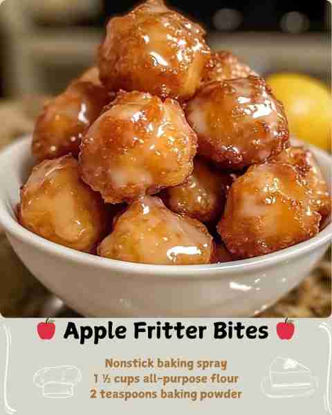 🍎 Apple Fritter Bites 🍎 Ingredients: For the Bites: Nonstick baking spray 1 ½ cups all-purpose flo...