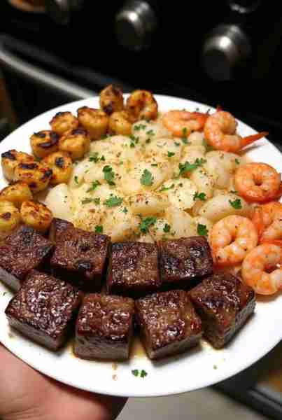 Garlic Butter Steak Bites & Shrimp Feast Ingredients For the Steak Bites: 1 lb sirloin steak (or rib...
