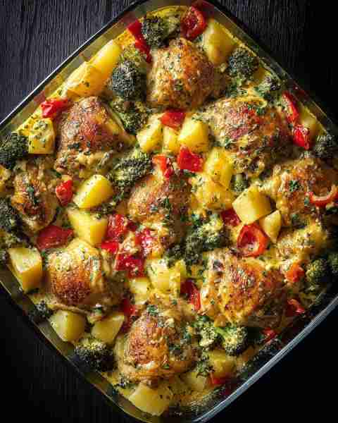 🍗 Creamy Chicken Bake with Potatoes, Broccoli & Peppers 🥔🥦 Prep Time: 20 minutes Cook Time: 50 mi...