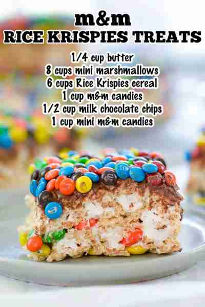 My M&M Rice Krispies Treats are ooey gooey cereal bars, studded with m&m’s, topped with chocolate, a...