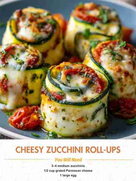 Cheesy Zucchini Roll-Ups Ingredients 3–4 medium zucchinis ½ cup grated Parmesan cheese 1 large egg ....