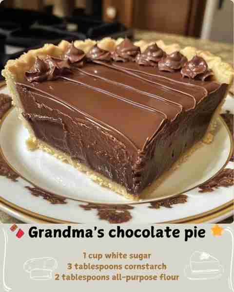🍫 Grandma's chocolate pie 🌟 Ingredients: For the Crust: 1 ¼ cups all-purpose flour ½ teaspoon salt...