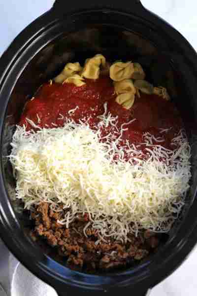 Slow Cooker Tortellini Pasta Bake Ingredients ▢1 pound Italian sausage ▢1/4 teaspoon salt ▢1/8 teasp...