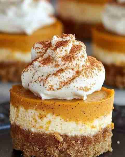Mini Pumpkin Cheesecake Bites 🎃🧁 Ingredients: Crust: 1 ½ cups graham cracker crumbs ½ cup unsalted...