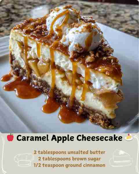 🍎 Caramel Apple Cheesecake 🍰 Ingredients: For the Crust: 2 cups graham cracker crumbs 1/3 cup gran...