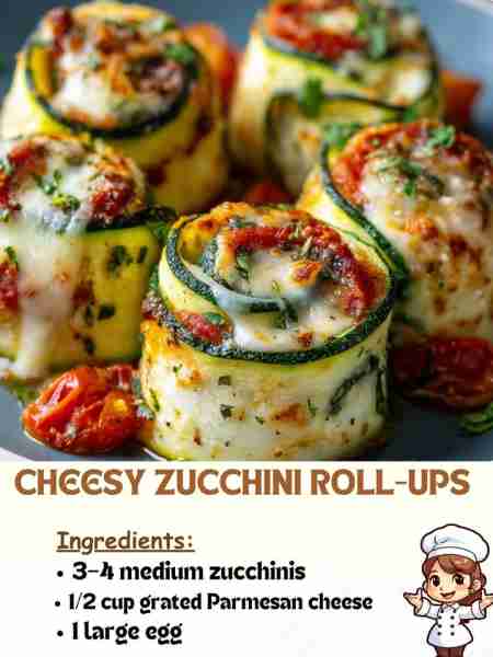 Cheesy Zucchini Roll-Ups Ingredients 3–4 medium zucchinis ½ cup grated Parmesan cheese 1 large egg ....
