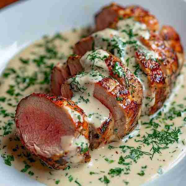 Lobster and Pork Tenderloin in Creamy Herb Sauce Ingredients • For the Pork o 1 lb pork tenderloin o...