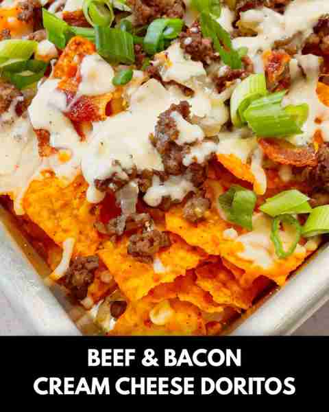 Beef and Bacon Cream Cheese Doritos Nachos are perfect for a fun and easy weeknight dinner or game d...