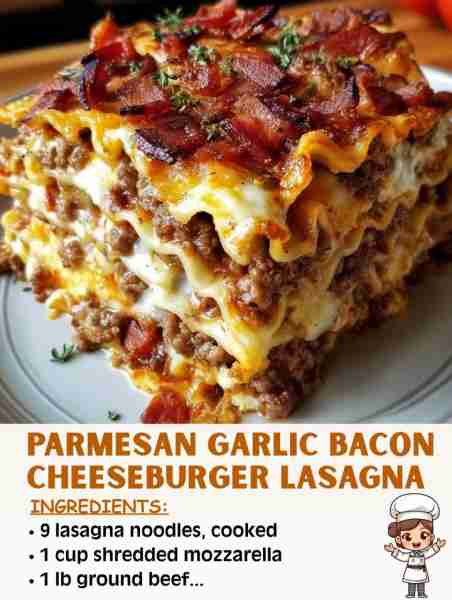 🧀🥓🍔 Parmesan Garlic Bacon Cheeseburger Lasagna – Ultimate Comfort in Layers! Ingredients: 1 lb gr...