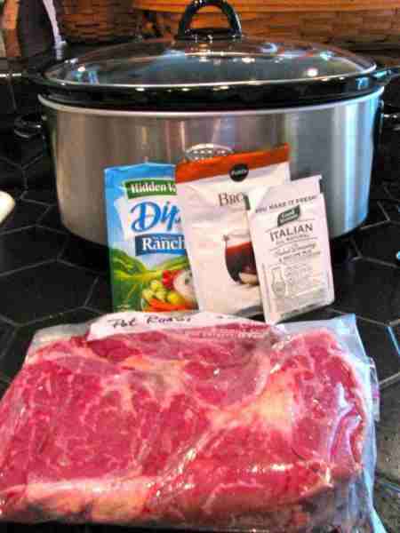 Savory Crock Pot Roast 3-5 pounds chuck pot roast 1 pkg. brown gravy mix 1/2 pkg. Italian dressing m...