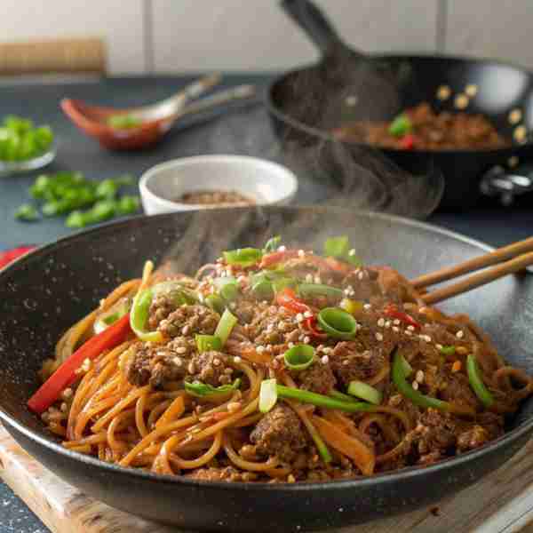 Beef Chow Mein: A Flavor-Packed Ground Beef Stir Fry 🛒 Ingredients: 🥩 1 lb ground beef 🍜 8 oz cho...