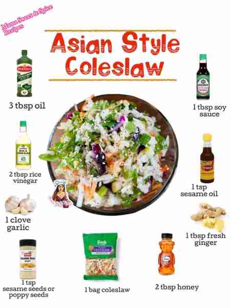 Asian Style Coleslaw with homemade Salad Dressing Delicious mix you will enjoy! Great as side dish o...