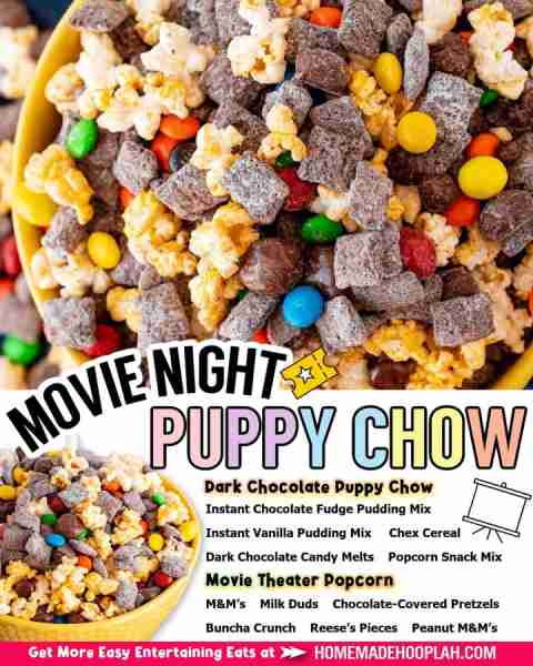 Dark chocolate puppy chow meets the sweet-and-salty glory of popcorn snack mix to create this delici...
