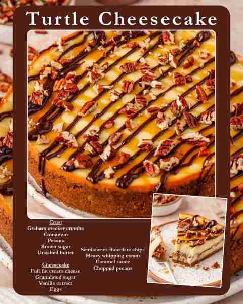 ✨🍫✨ Turtle Cheesecake Crust 2 cups (226g) graham cracker crumbs ¼ tsp cinnamon ¼ cup (29g) pecans...