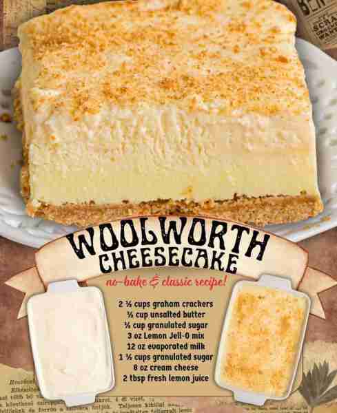 CLASSIC WOOLWORTH CHEESECAKE! 2 ½ cups graham crackers ½ cup unsalted butter ½ cup granulated sugar...