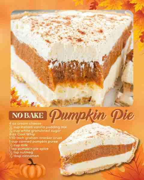 NO-BAKE PUMPKIN PIE 🎃 creamy, spiced & perfect for the holidays! INGREDIENTS ⬇️ 4 oz cream cheese ¼...